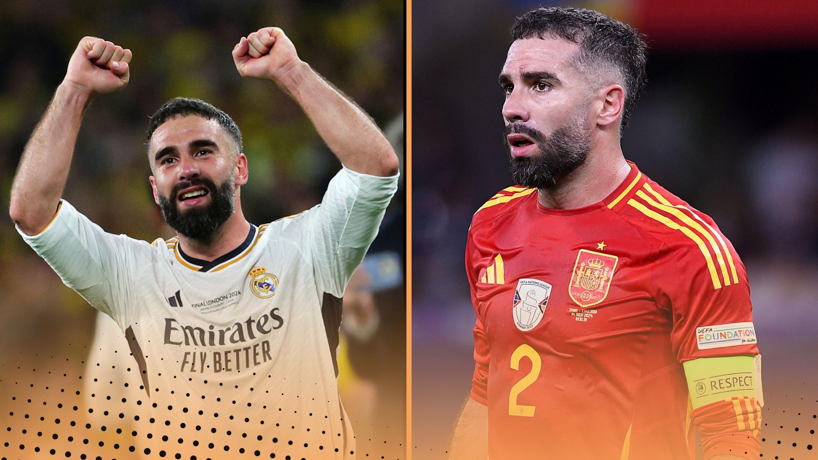 Dani Carvajal Spain Real Madrid Euro 2024 Champions League trophies both