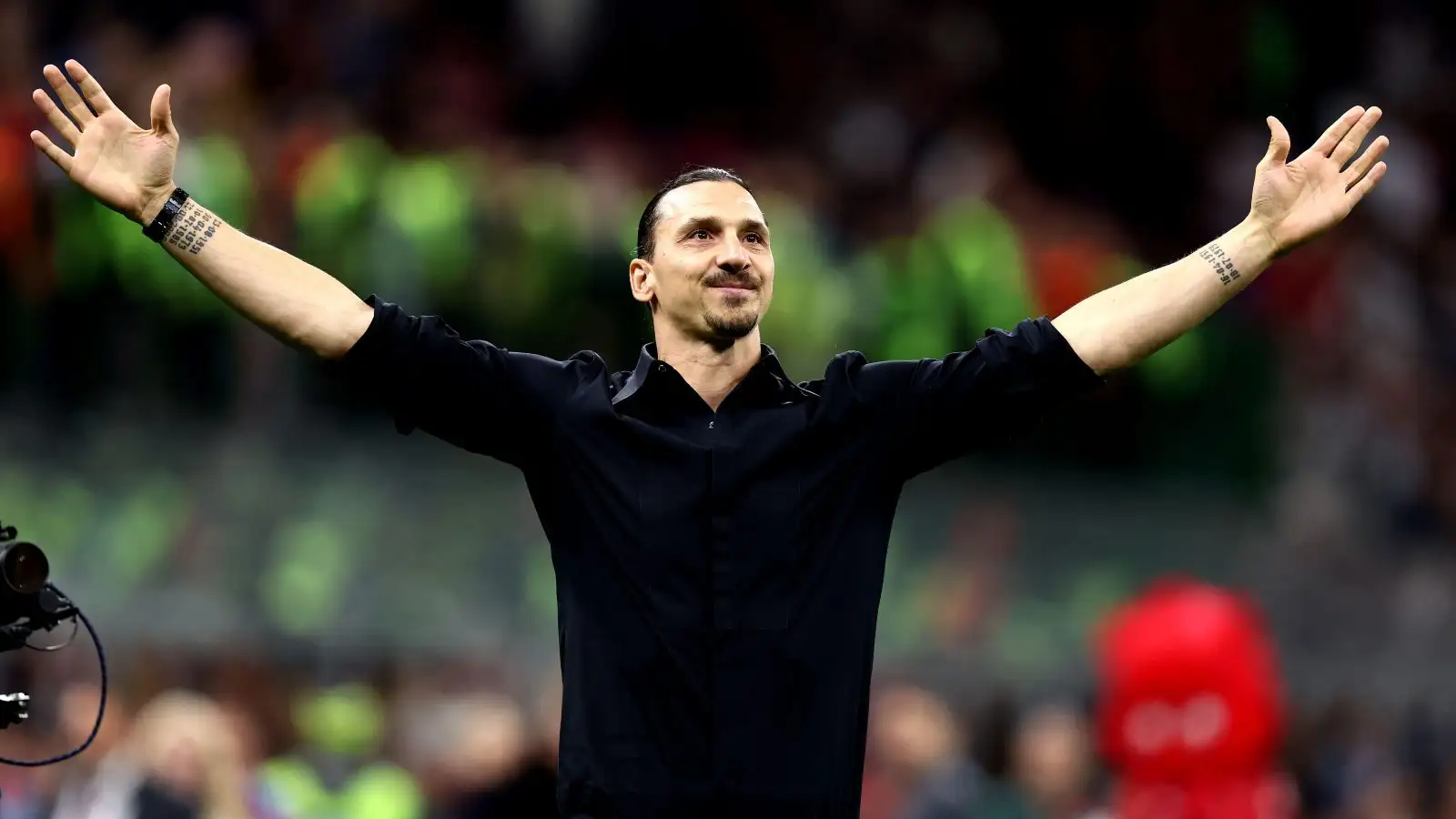 Milano, Italy. 04th June, 2023. Zlatan Ibrahimovic of Ac Milan greats the fans after announcing his farewell to football. at the end of the Serie A match beetween Ac Milan and Hellas Verona at Stadio Giuseppe Meazza on June 4, 2023 in Milano, Italy