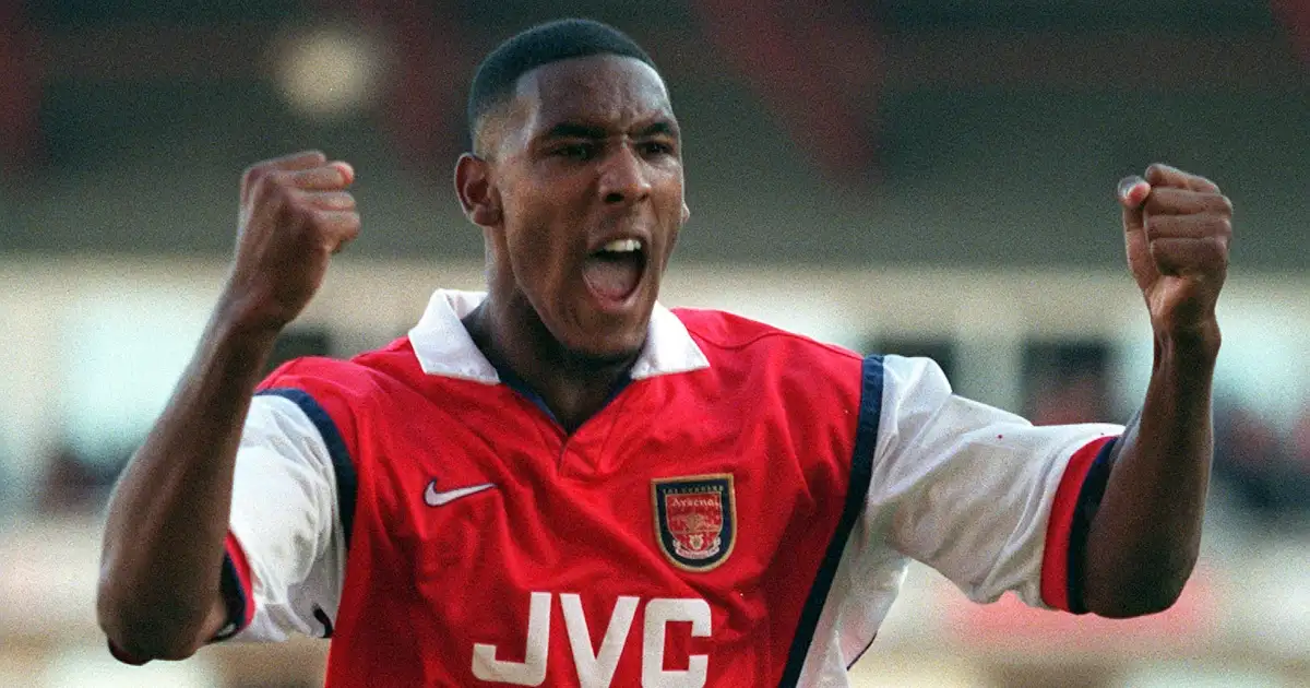 Arsenal's Nicolas Anelka celebrates his goal during his side's 3-0 victory over Manchester United at Highbury, 20 September 1998