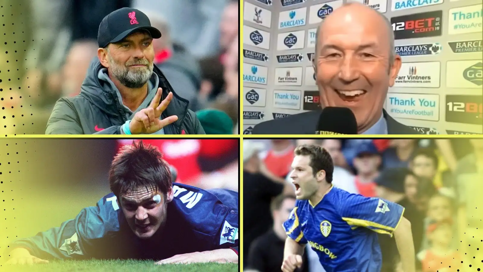 Premier League Kingmakers Teams That Decided Title Races (clockwise from top left) Liverpool's Jurgen Klopp, Crystal Palace's Tony Pulis, Arsenal's Scott Marshall and Leeds United's Mark Viduka