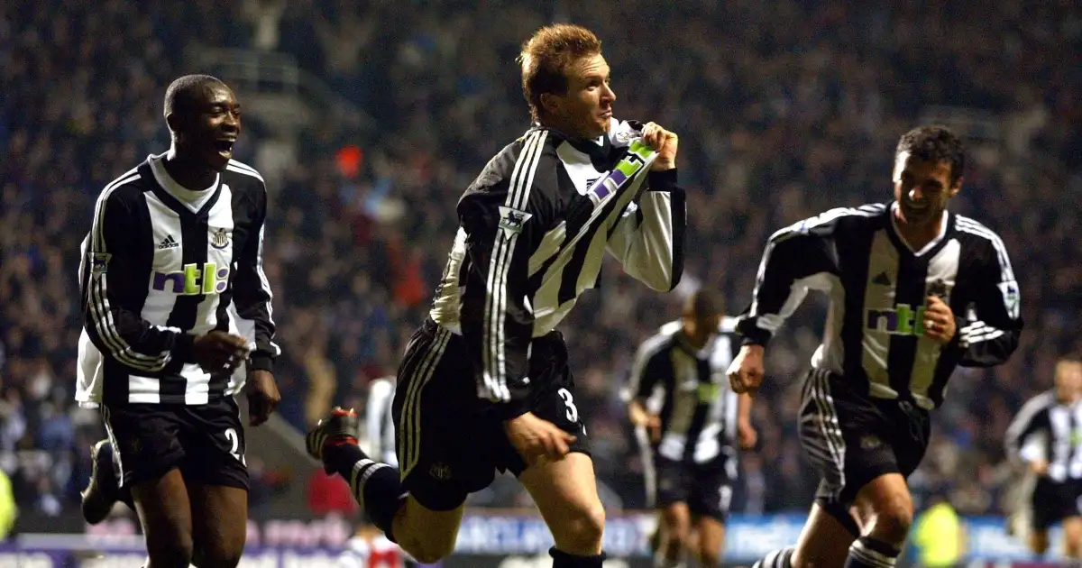 Steven Caldwell celebrates after scoring for Newcastle United.