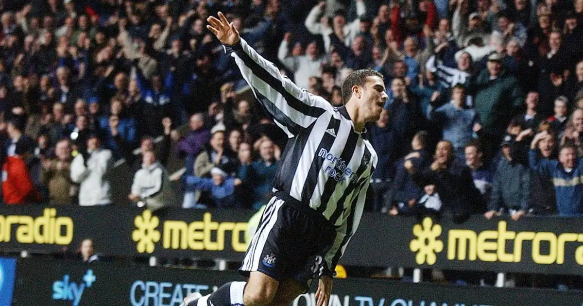 Laurent Robert celebrates scoring for Newcaslte against Aston Villa at St James' Park, Newcastle, January 2006.