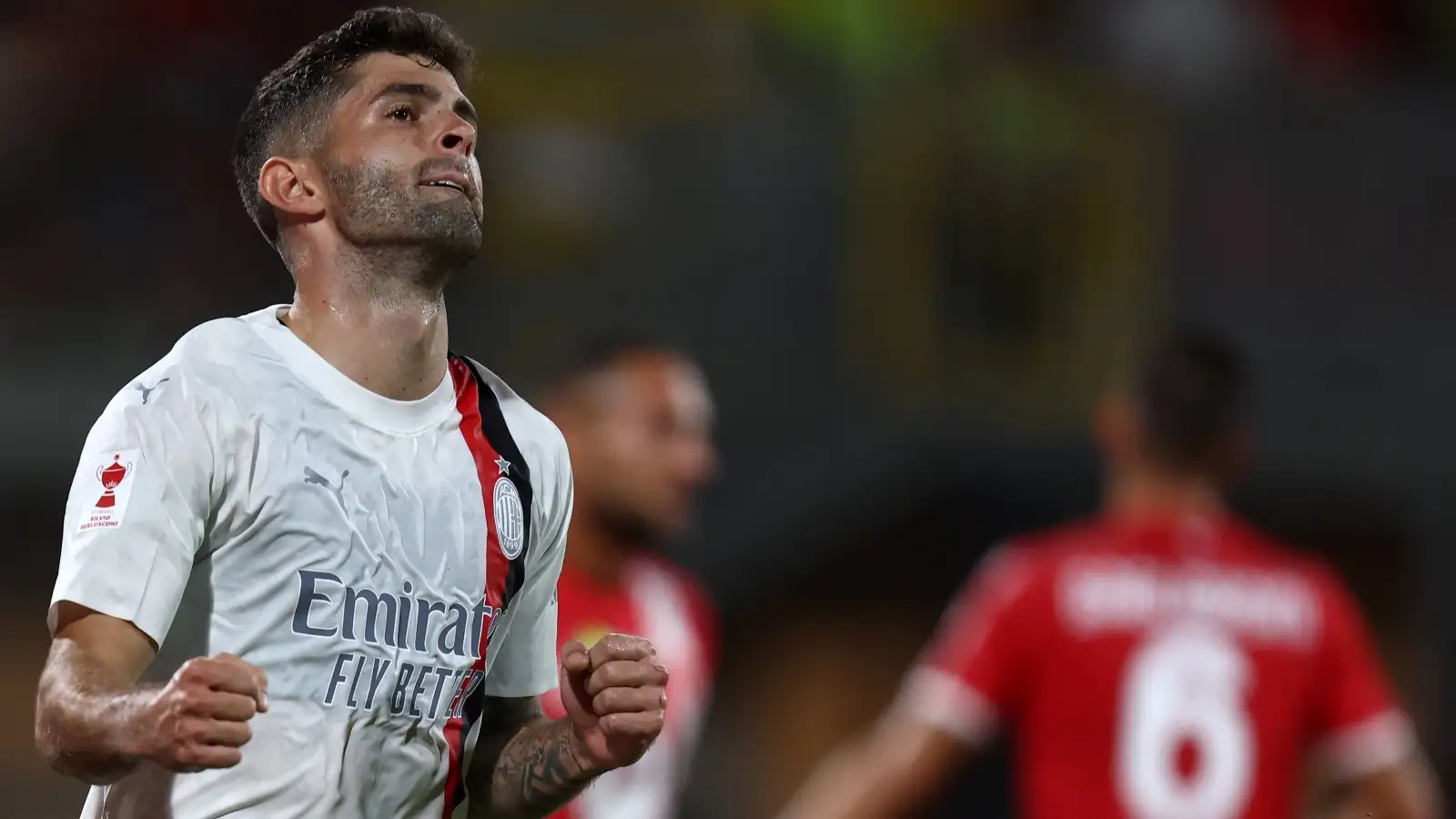 Ac Monza - Ac Milan Christian Pulisic of Ac Milan celebrates after scoring his team s first goal during the Silvio Berlusconi trophy match beetween Ac Monza and Ac Milan at UPower Stadium on August 8, 2023 in Monza, Italy .