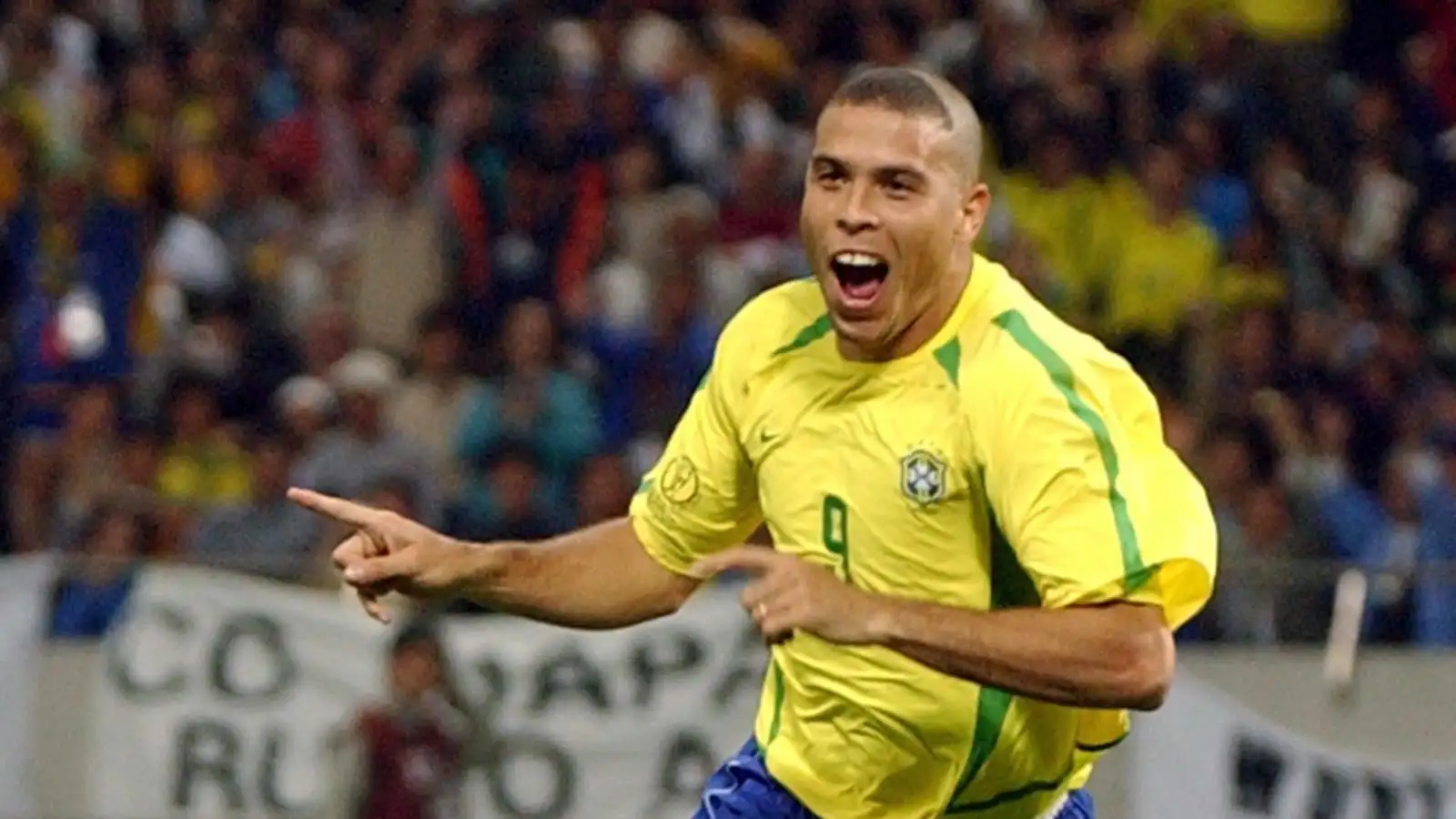 Brazilian striker Ronaldo after scoring the winning goal against Turkey in the semi final of the FIFA World Cup in Saitama, Japan, 26 June 2002.