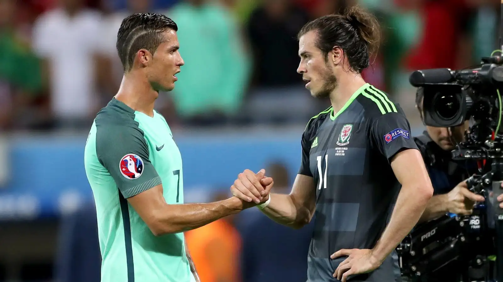 Portugal's Cristiano Ronaldo (left) and Wales' Gareth Bale (right) shake hands after the UEFA Euro 2016, semi-final match at the Stade de Lyon, Lyon.Portugal's Cristiano Ronaldo (left) and Wales' Gareth Bale (right) shake hands after the UEFA Euro 2016, semi-final match at the Stade de Lyon, Lyon.