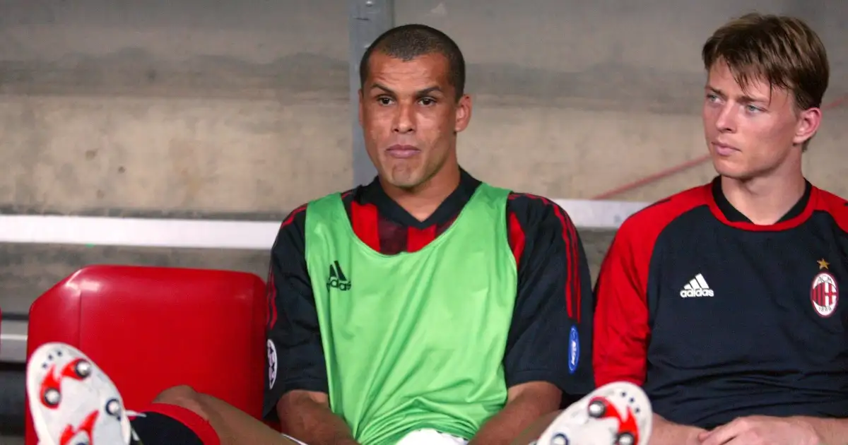 Rivaldo sits on the bench during a match for AC Milan, San Siro, Milan, 2002-03