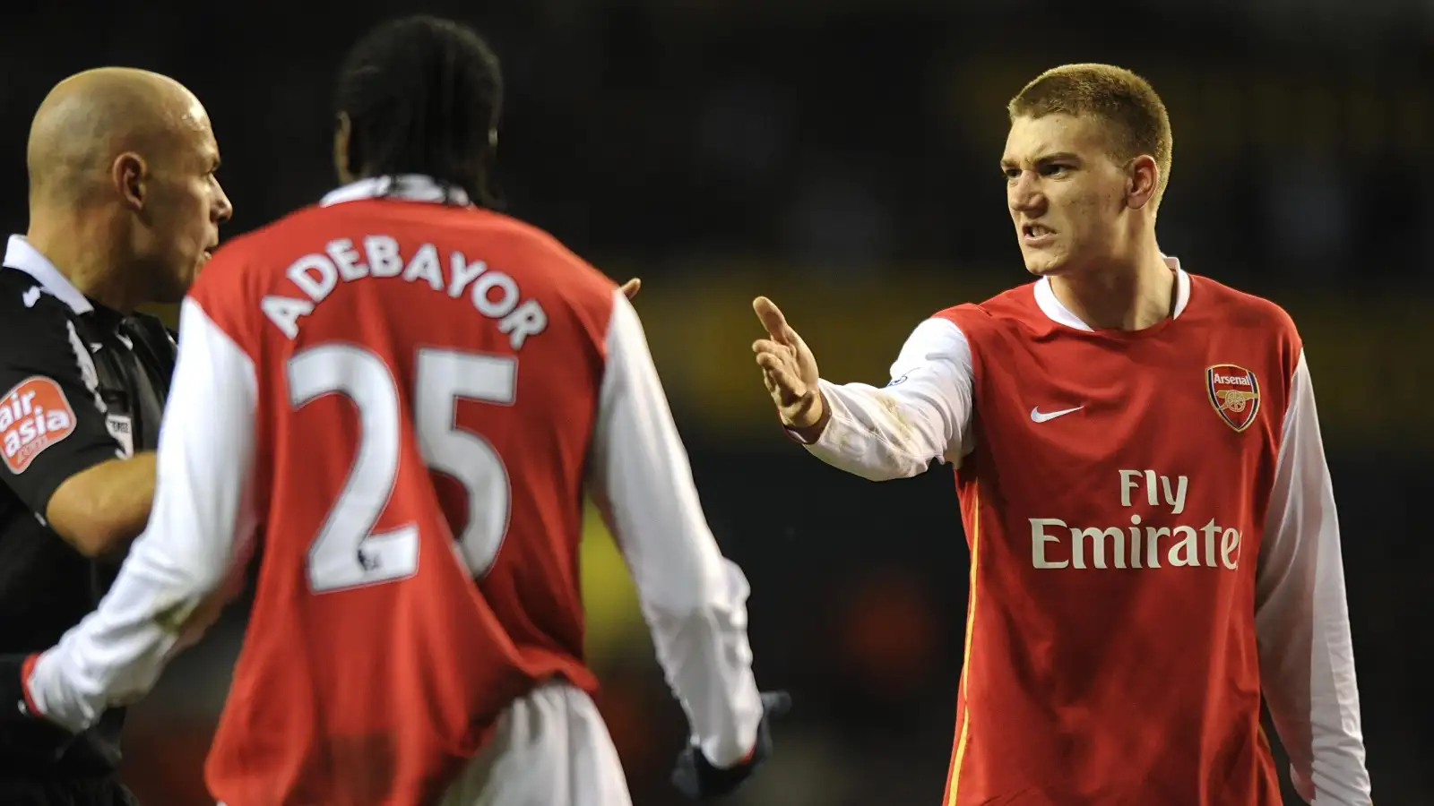 Emmanuel Adebayor and Nicklas Bendtner scrap during Arsenal's defeat to Tottenham Hotspur in January 2008.