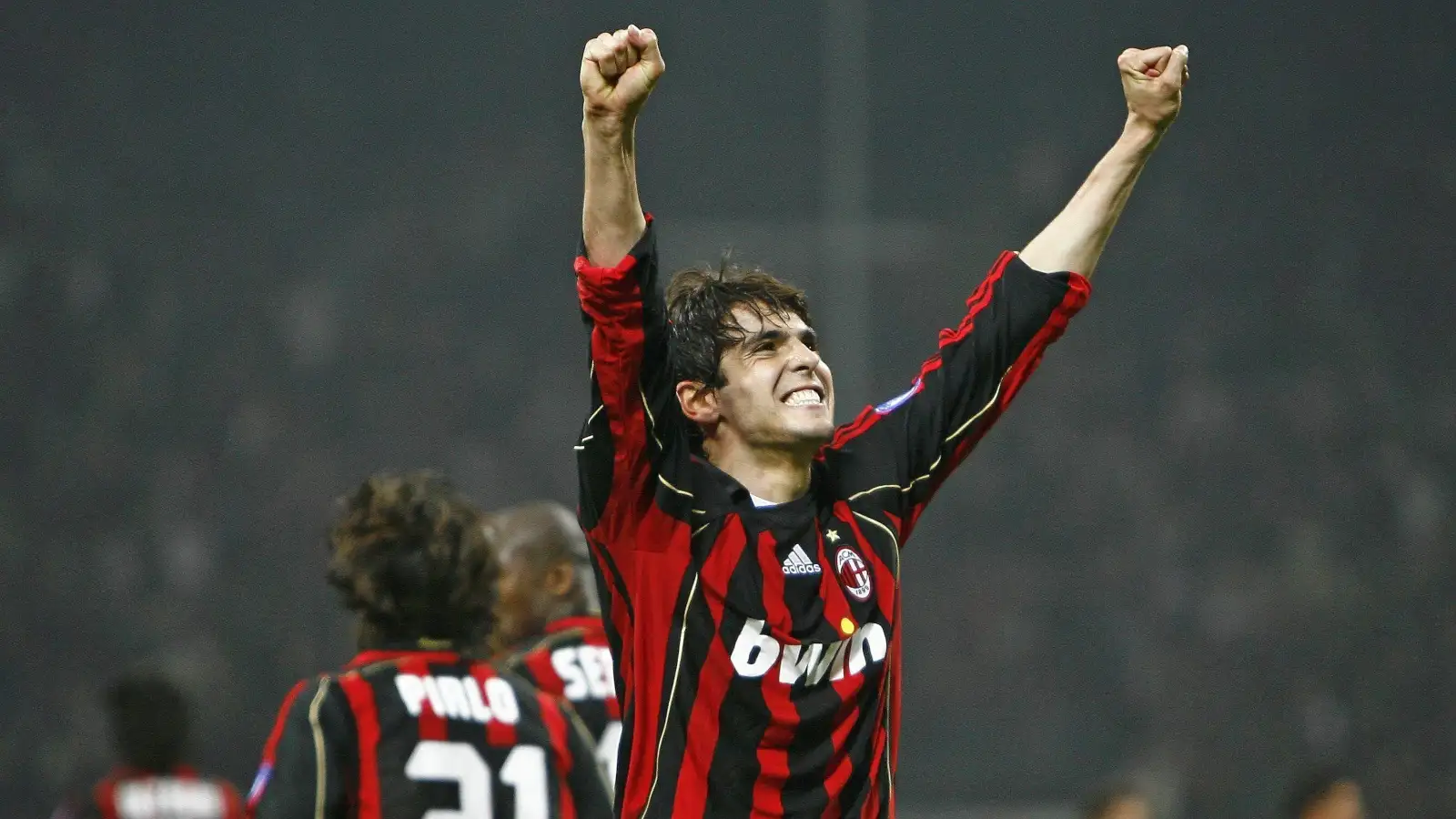 Kaka celebrates scoring during the Champions League match between Bayern Munich and AC Milan at Allianz Arena, Munich, April 2007.