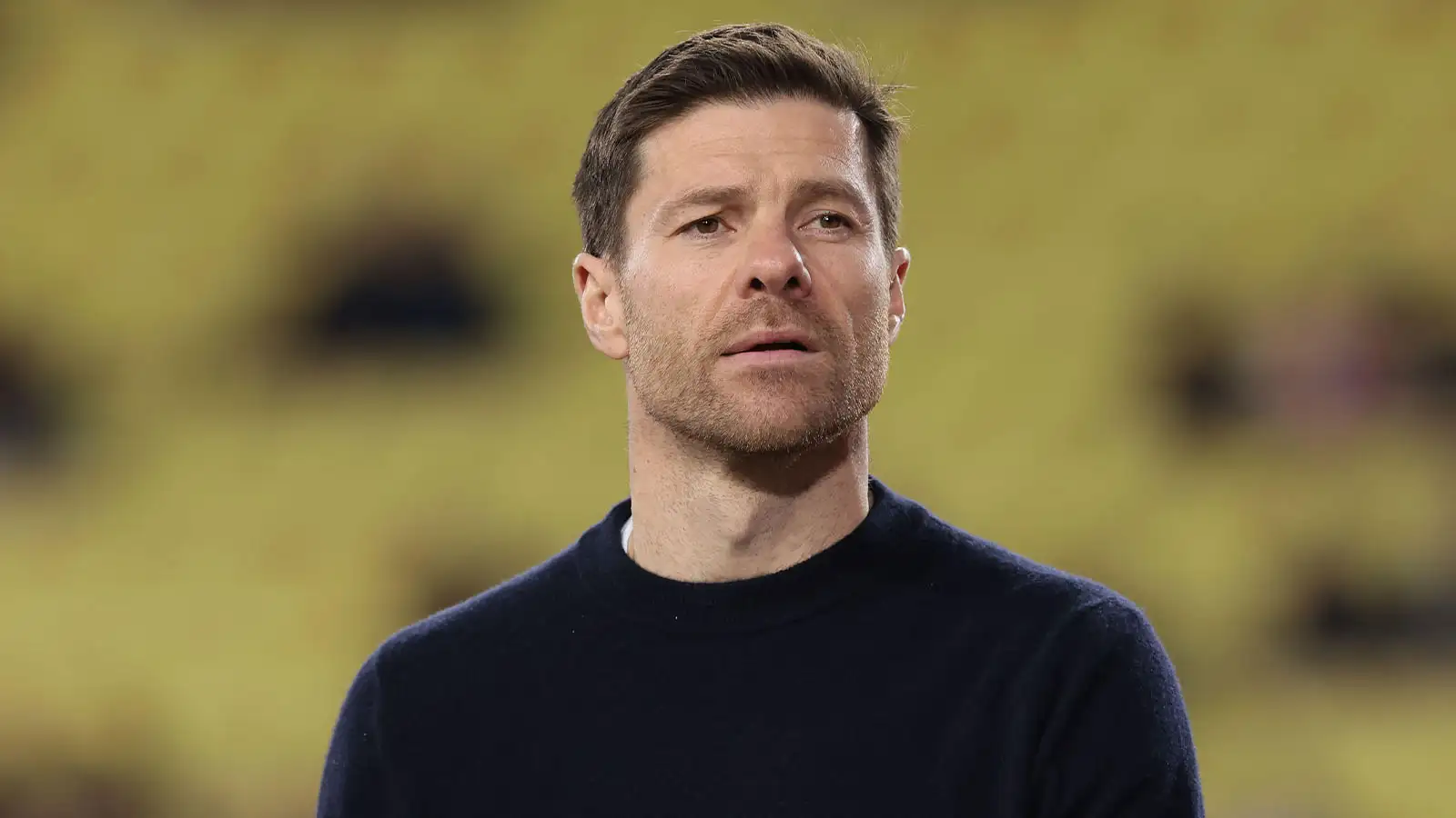 Monaco, Monaco, 23rd February 2023. Xabi Alonso Head coach of Bayer Leverkusen looks on prior to kick off in the UEFA Europa League match at Stade Louis II, Monaco