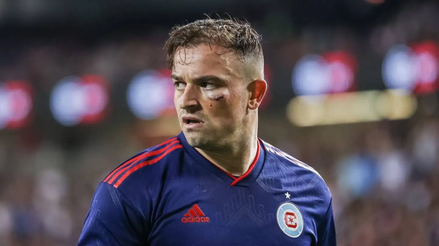 Chicago, USA. 20th Aug, 2023. August 20, 2023, Chicago, Illinois, USA: Major League Soccer - Chicago Fire FC v Orlando City SC Xherdan Shaqiri (10 Chicago Fire FC) looks on with an injured eye during the game between Chicago Fire FC and Orlando City SC on Sunday August 20, 2023 at Soldier Field, Chicago, USA.