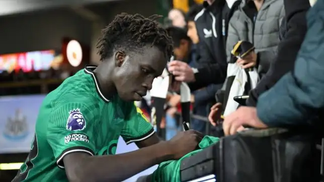 Melbourne, Australia. 24th May, 2024. Garang Kuol of Newcastle United signs autographs for fans during the A-League All Stars match between the A-League All Stars Men and Newcastle United F.C. at Marvel Stadium in Melbourne, Friday, May 24, 2024.