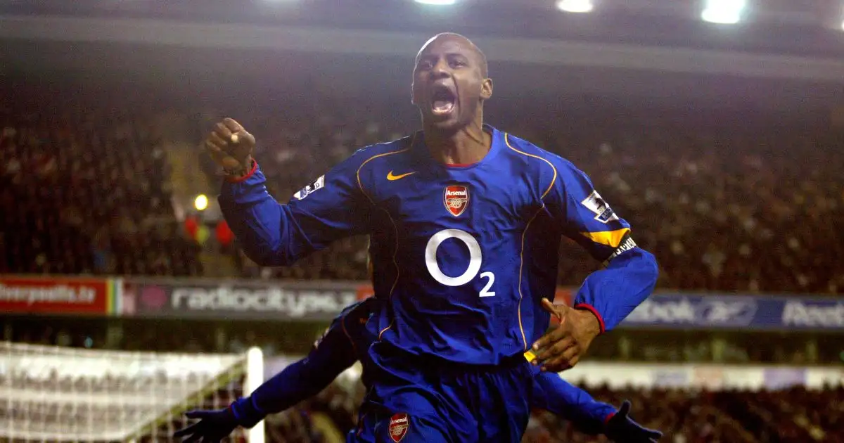 Patrick Vieira of Arsenal FC after scoring against Liverpool in the Premier League. Anfield, Liverpool, November 2004.