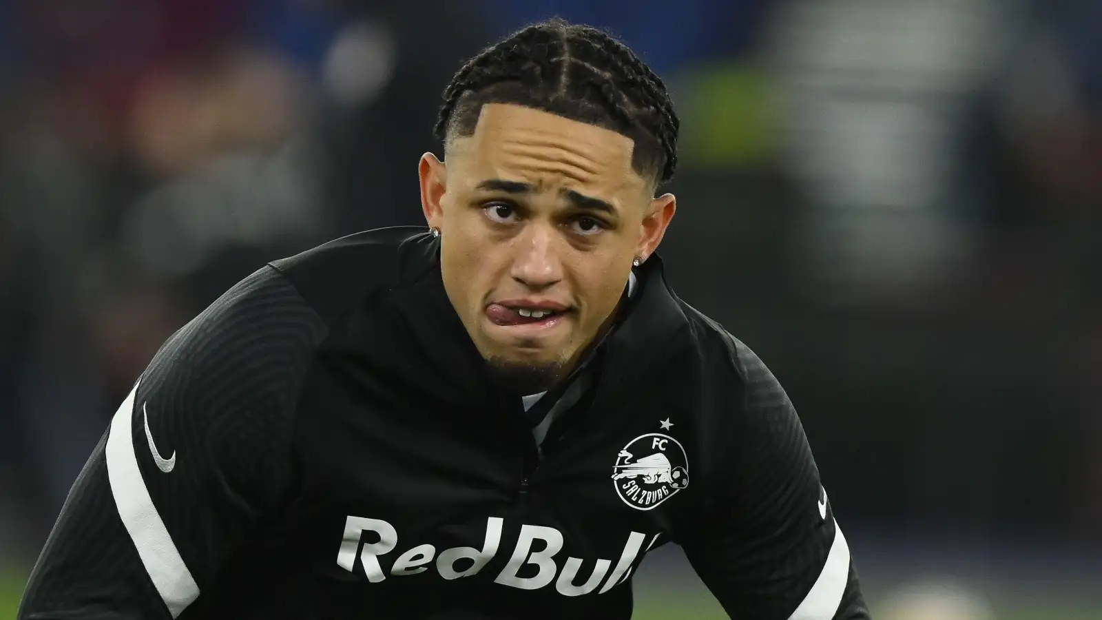 Noah Okafor of FC Salzburg during the UEFA Europa League play-off second leg between A.S. Roma vs FC Salzburg on February 23, 2023 at the Stadio Olimpico in Rome, Italy.