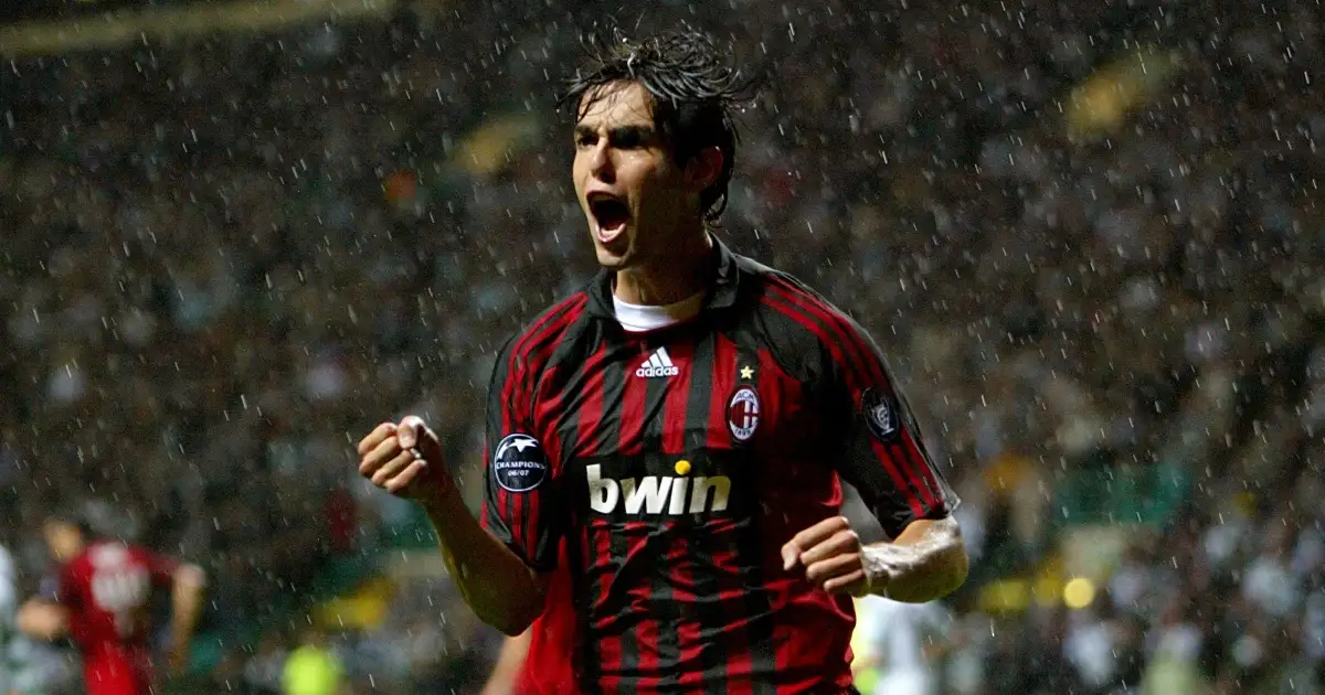 AC Milan's Ricardo Kaka celebrates after scoring from the penalty spot to put his side back on level terms. UEFA Champions League - Group D - Celtic v AC Milan - Celtic Park. 03 October 2007.