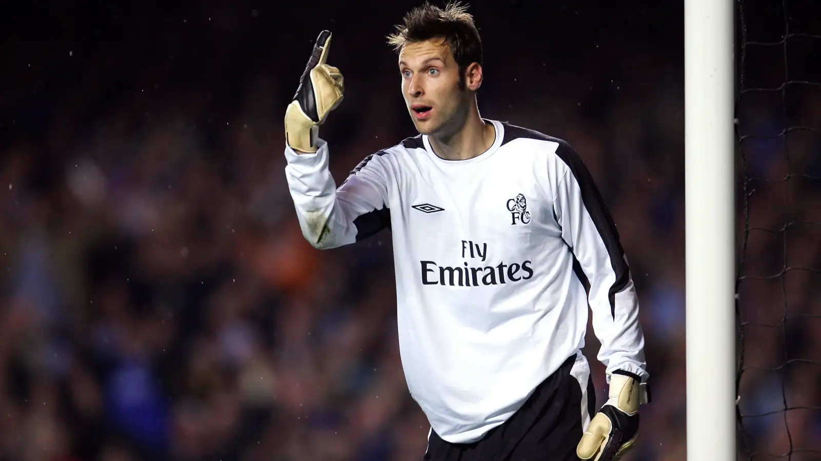 Chelsea's Petr Cech shouts instructions during their UEFA Champions League match against Porto at Stamford Bridge, London, September 2004.