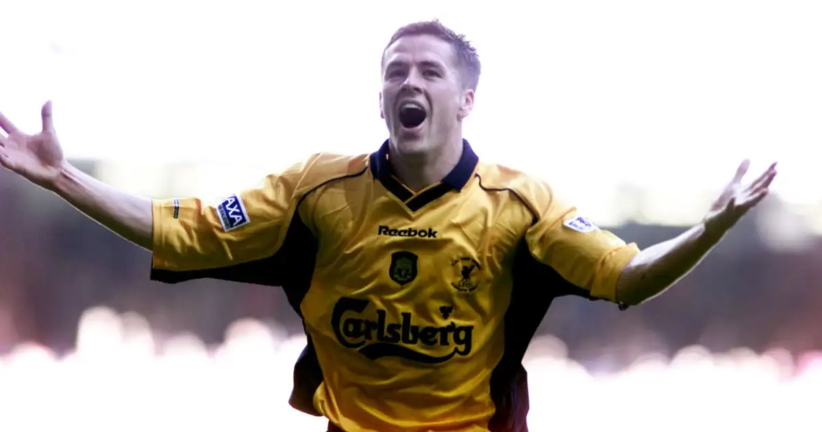 Liverpool's Michael Owen celebrates scoring against Arsenal at Millennium Stadium, Cardiff, May 2001.